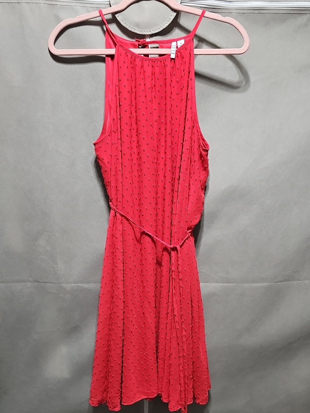 Elle Sleeveless Coral-Pink Halter Midi Dress with Waist Tie